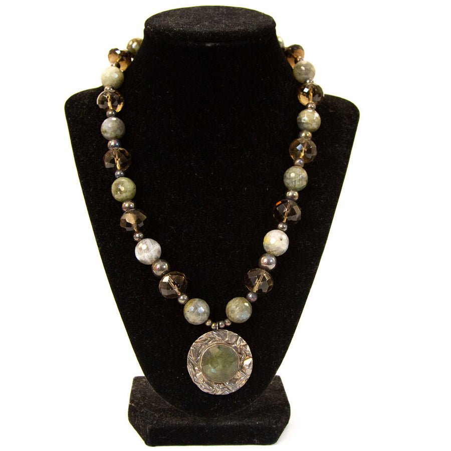 Sterling, Labradorite, and Quartz Necklace