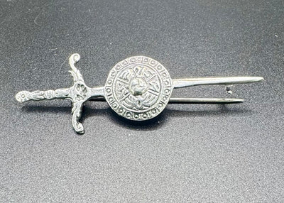 Sterling Claymore and Targe Shield Brooch