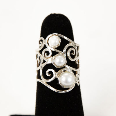 Wide Scroll Band with Button Pearls